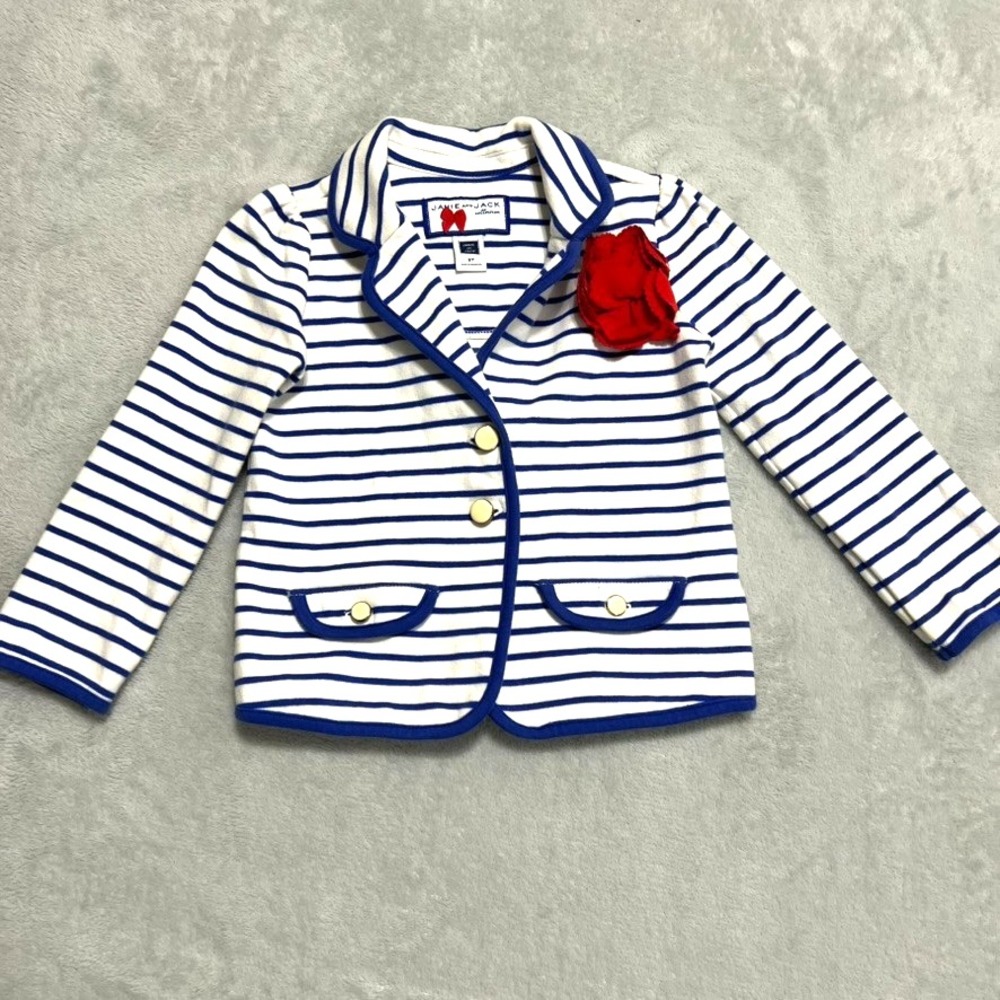 Janie and Jack Girls 2T Blazer Jacket Blue White Striped Nautical Preppy Coat